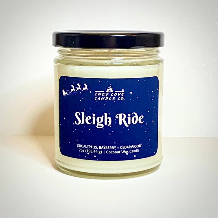 Sleigh Ride | Vela de cera de coco de lujo de 7 onzas para venta al por mayor de Cozy Cove Candle Co LLC