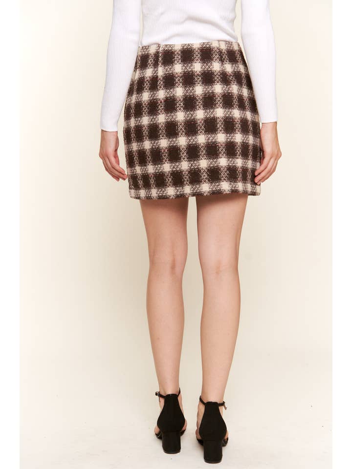 Brown ATW15461 - Brushed Plaid Mini Skirt for wholesale on Faire