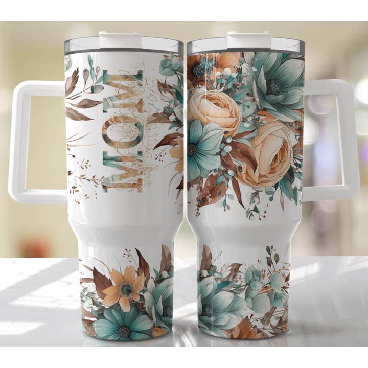 Southern Backroad Tees LLC - Wholesale Insulated Mug/Tumbler - Mom Teal Floral 40oz Tumbler