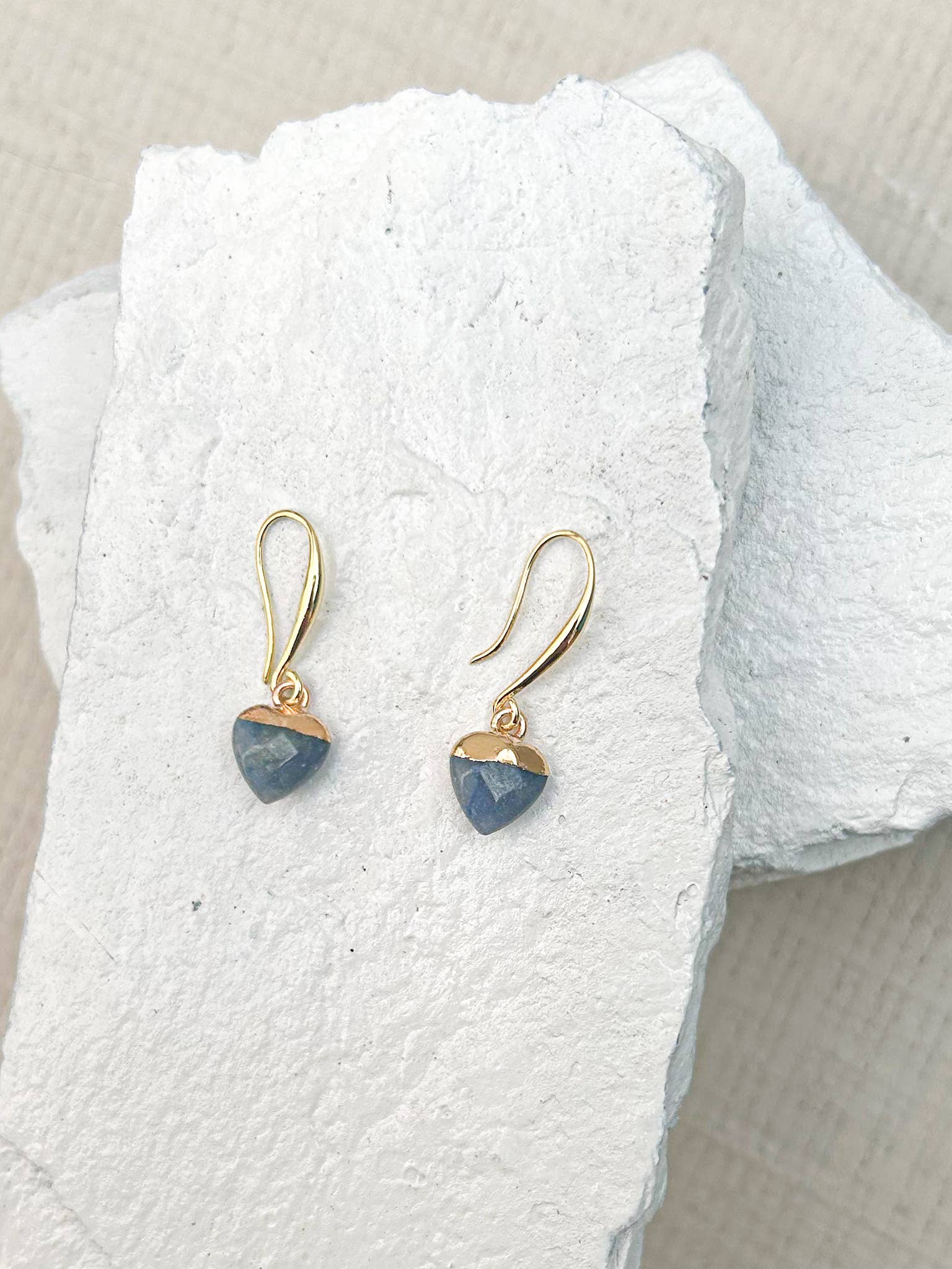 Roc Jewellery - Wholesale Dangle Earrings - Aventurine Blue Small Heart Gold Plated Gemstone Earrings1