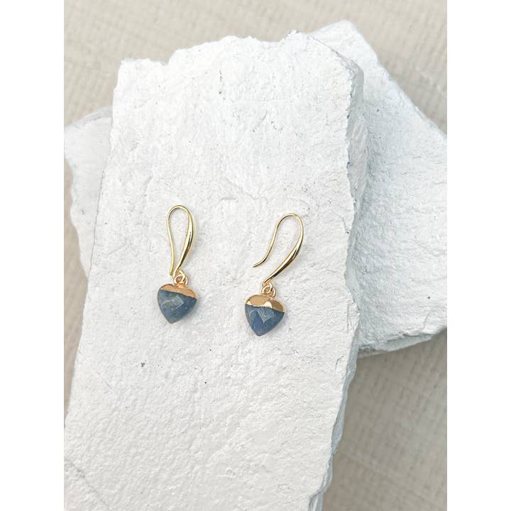 Roc Jewellery - Wholesale Dangle Earrings - Aventurine Blue Small Heart Gold Plated Gemstone Earrings1