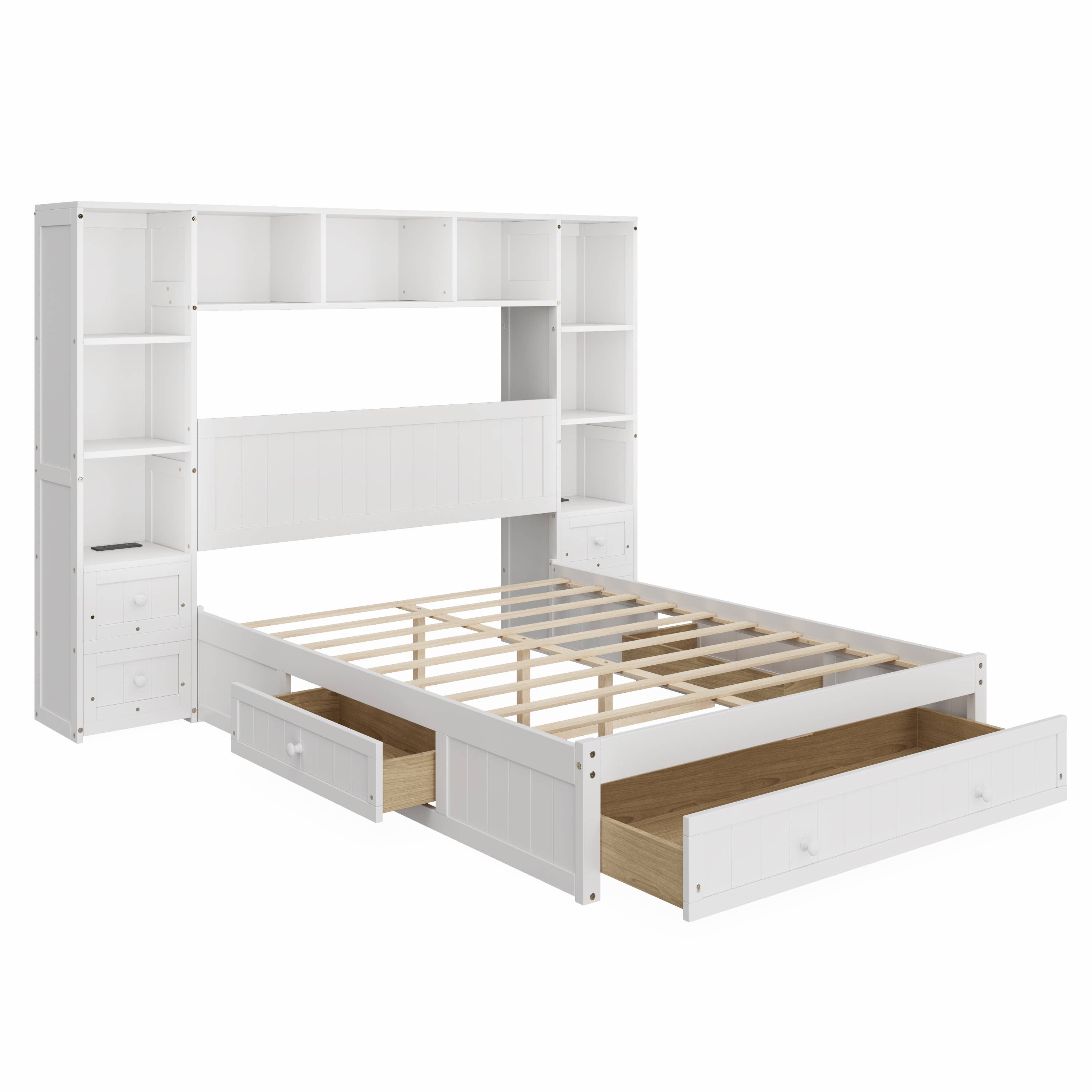 HOMYCASA DESIGN INC - Wholesale Bed - Full/Queen Size Pine Wood Platform Bed & Storage 2 Charging9