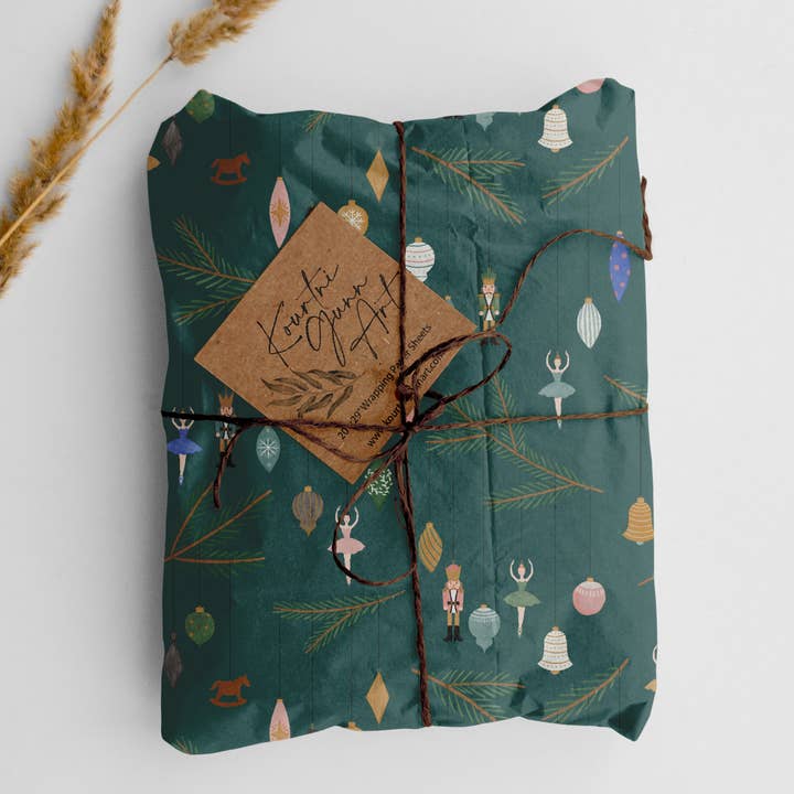 Christmas Ornament Gift Wrap | Christmas Wrapping Paper for wholesale by Kourtni Gunn Art