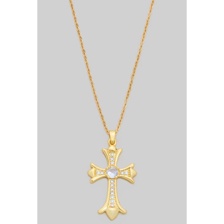 COLLIER À PENDENTIF EN FORME DE CROIX PAVÉE EN LAITON ET ZIRCONE CU pour la vente par Girly