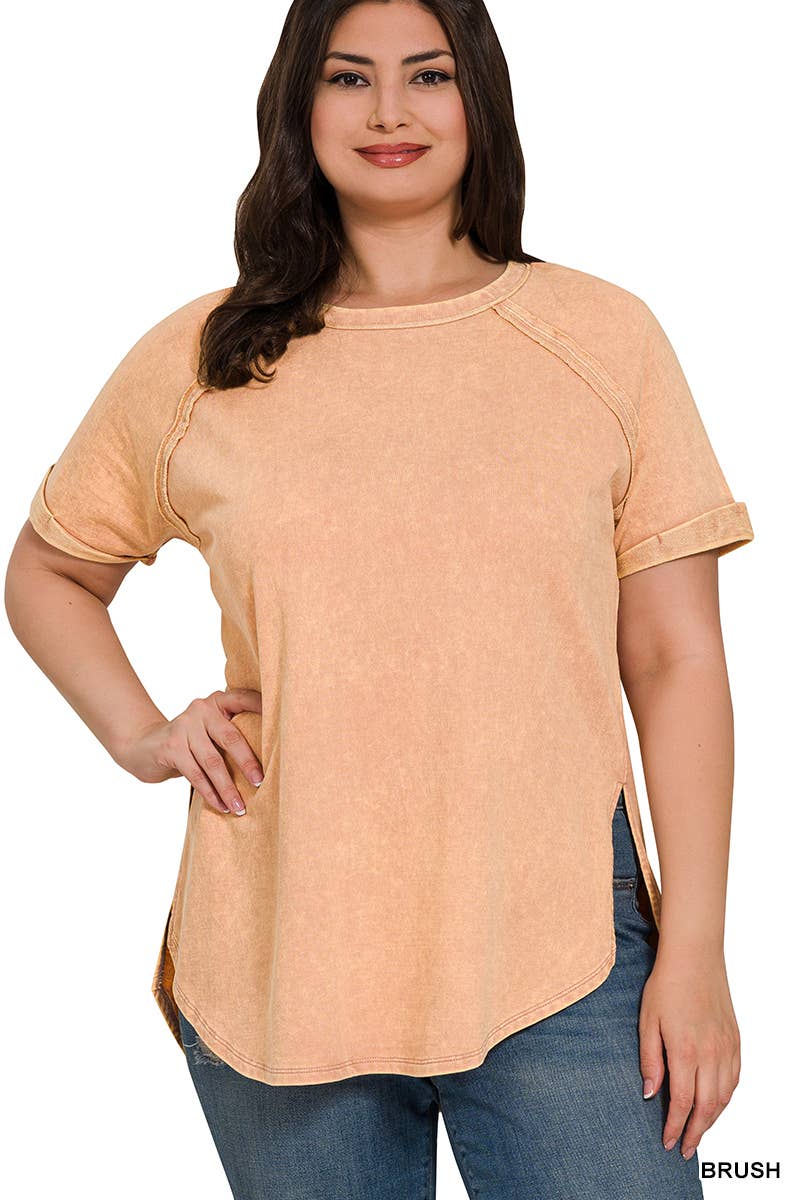 42POPS - Wholesale T-Shirt - Women's - ",,.....SI-25676 PLUS SIZE FRENCH TERRY ACID WASH RAW EDGE RAGLAN17