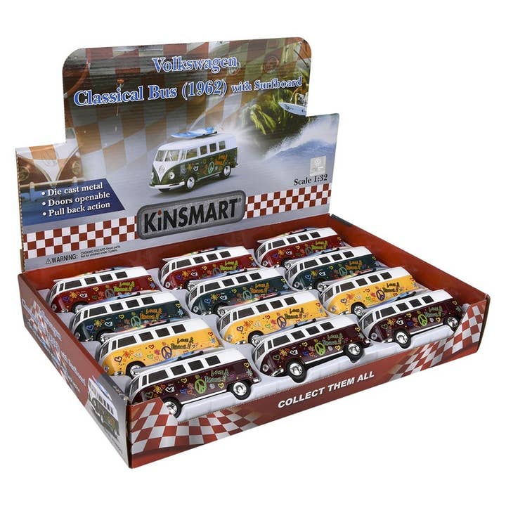 La Luna Bella - Toys – Großhandel Spielzeugauto – Kinder – VW BUS AUS DRUCKGUSS MIT SURFBRETT (5 ZOLL) | LLB Car Toys
