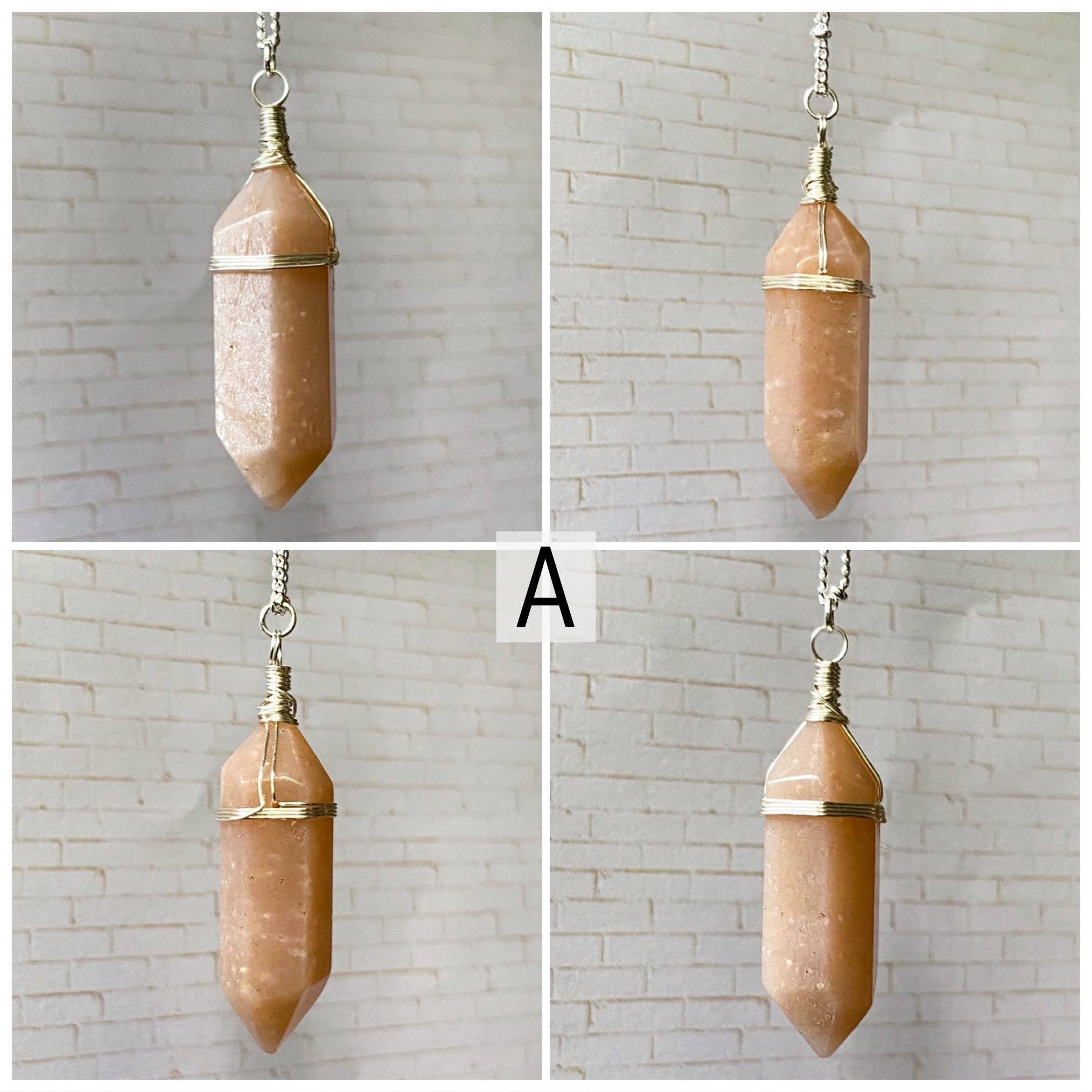 Moonchild Society - Wholesale Pendant/Charm Necklace - Peach Moonstone Silver Crystal Point Necklace, Wire Wrapped Jewelry, Raw Crystal,  Boho Witchy Pick Your Crystal3