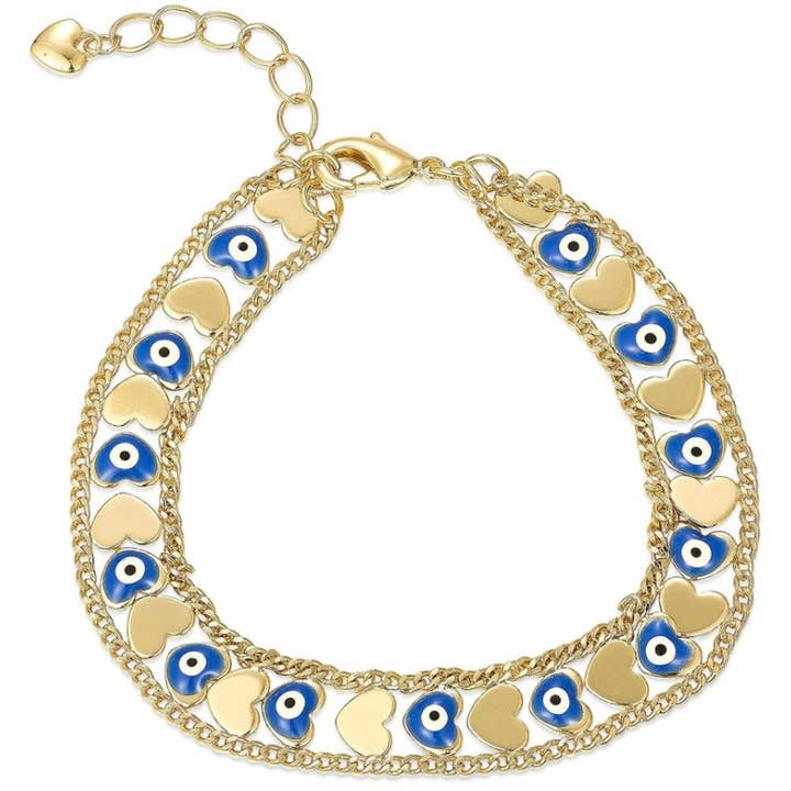 Ond öga hjärta guld kedjelänk justerbart hypoallergent armband, god positiv energi, lycka för wholesale av Facetreasures Boutique