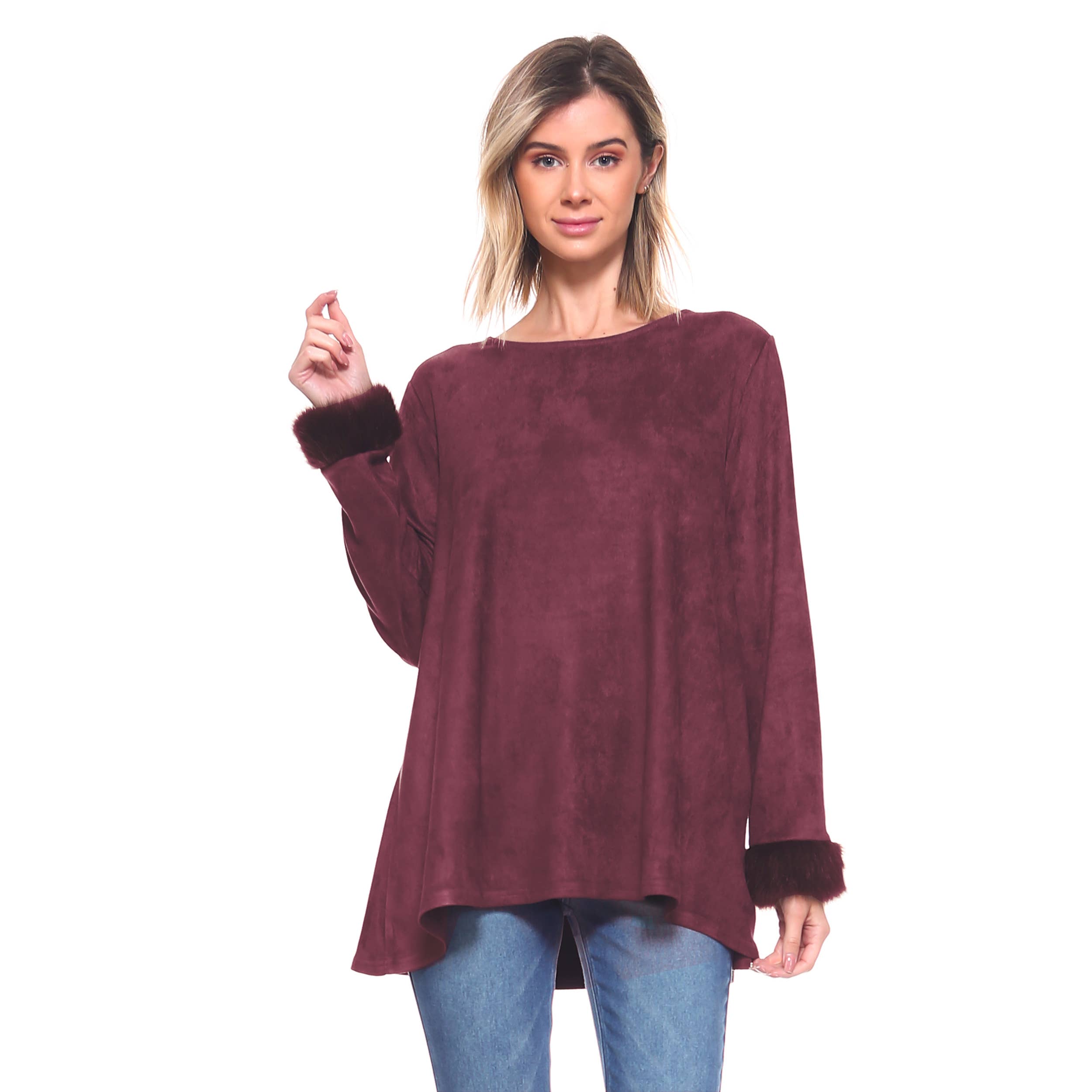 Joh Apparel - Wholesale Tunic - Women's - Anabelle Stretch Suede Fur Top12