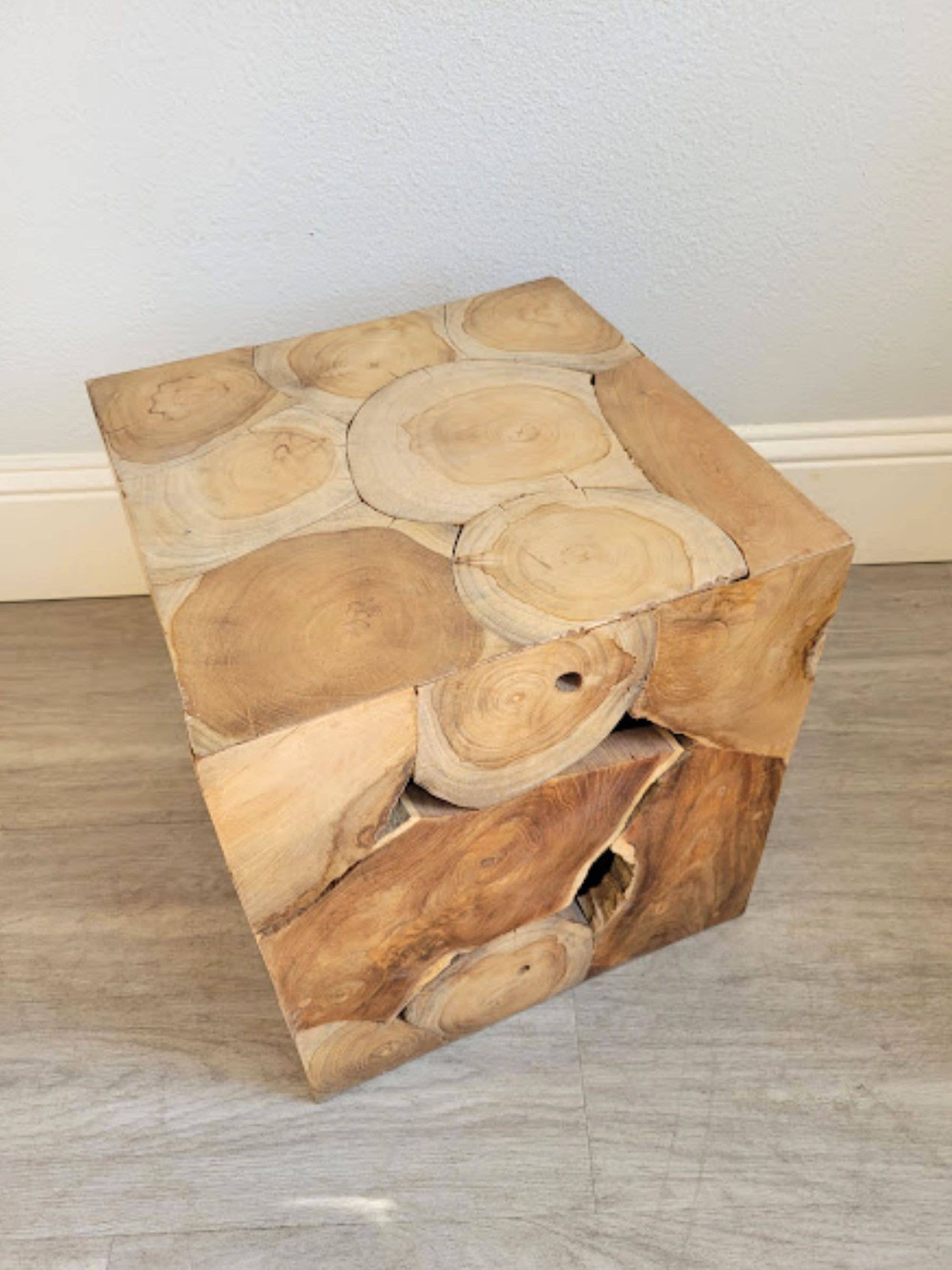 Storied Roots - Wholesale Side Table - Teak Block Display Table - 16 in Cube1