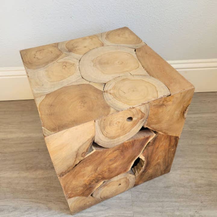 Storied Roots - Wholesale Side Table - Teak Block Display Table - 16 in Cube1