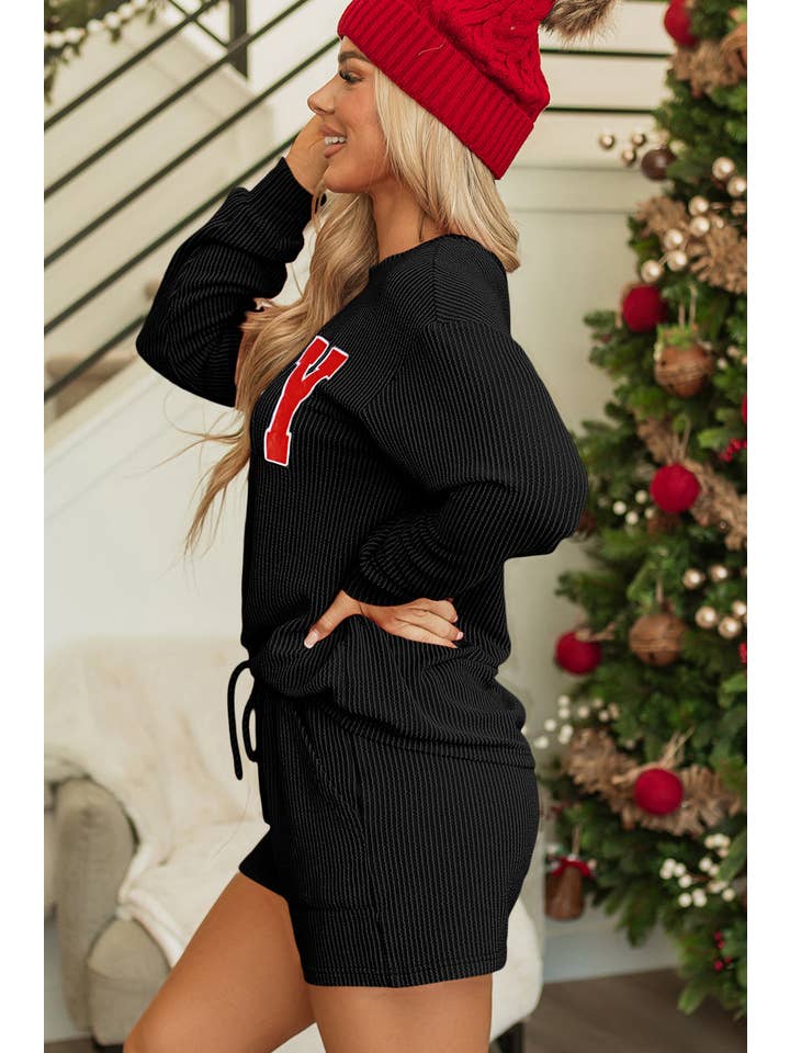 PRETTY BASH - Wholesale Lounge Set - Women's - MERRY Corded Top and Shorts Set10