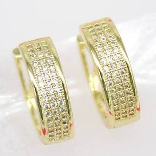 18K Gold Filled Round Thick Huggies Earrings With Micro Clear CZ Stones for wholesale by MIA Jewelry