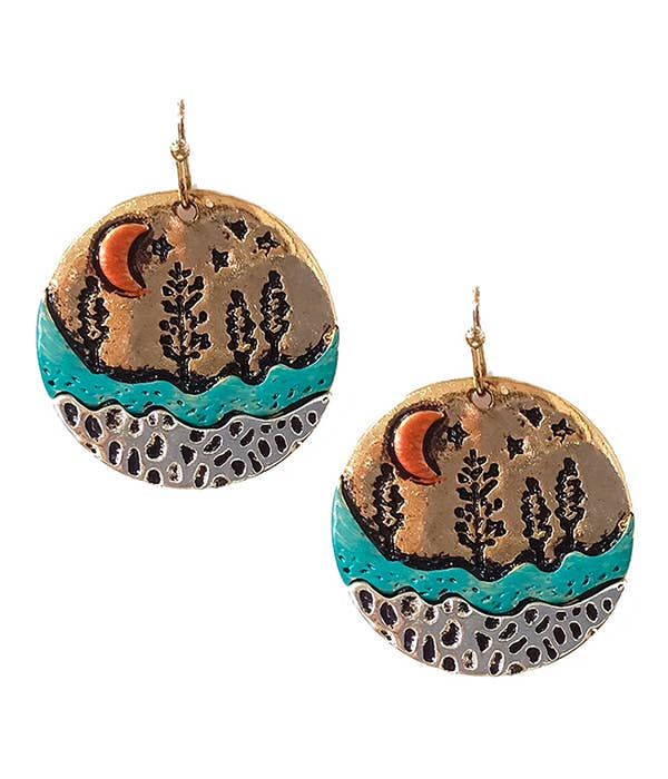 Jewelry Max - Wholesale Dangle Earrings - ( C217 )  TREE AND MOUNTAIN LANDSCAPE DISC EARRING0