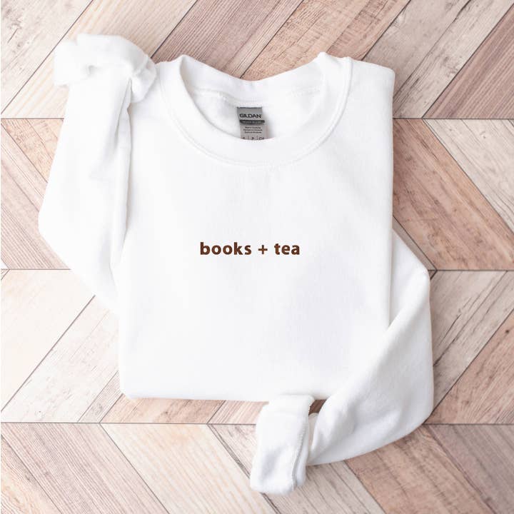 P E T I T R U E - Wholesale Sweatshirt - Women's - EMBROIDERED Books + Tea Sweatshirt for Women Minimalist2