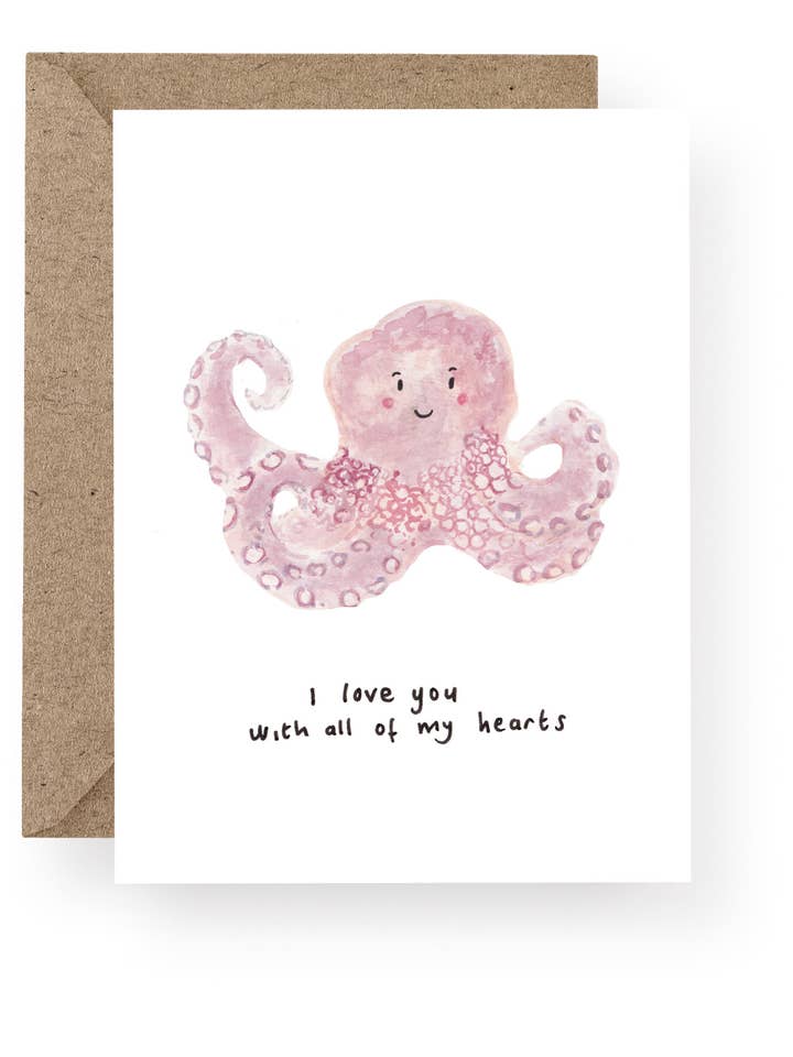 Love you with all of my hearts Octopus Card for wholesale by Western Sketch