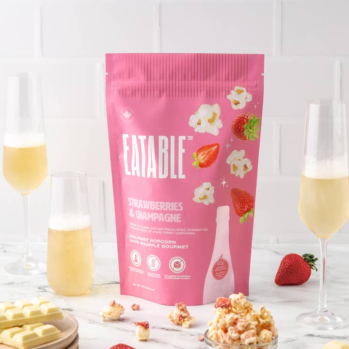 EATABLE Popcorn - Wholesale Popcorn - Strawberries & Champagne - Gourmet White Chocolate Popcorn