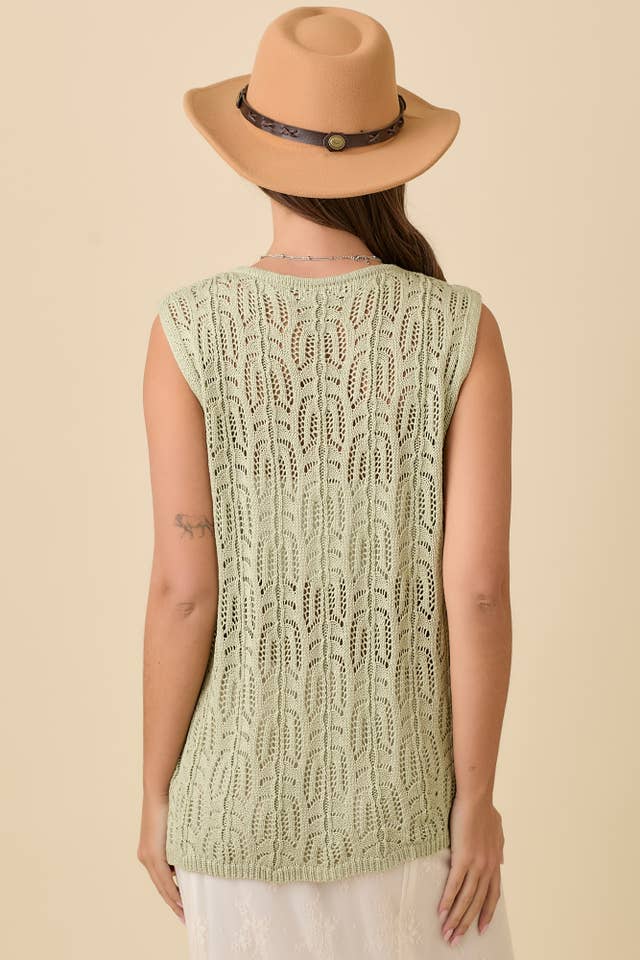 Main Strip - Vendita all'ingrosso Top in maglia - Donna - Gilet Lungo a Maglia Uncinetto con Laccio Frontale