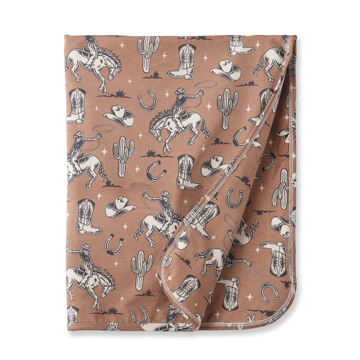 Wild Wrangler/Brown Western Baby Boy Bamboo Stroller Blanket for wholesale by Tesa Babe