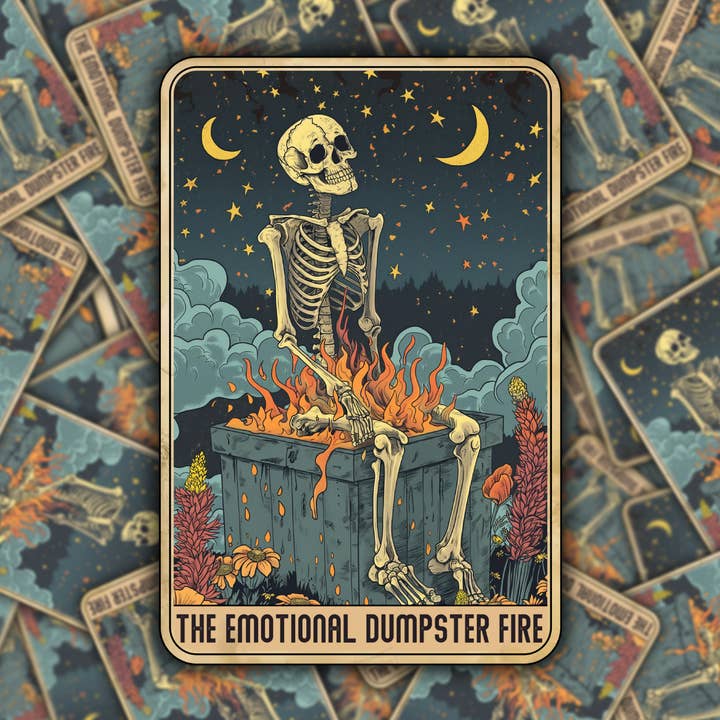 Emotional Dumpster Fire Tarot Sticker - 2x3 Waterproof Gloss for wholesale by Ink & Omen