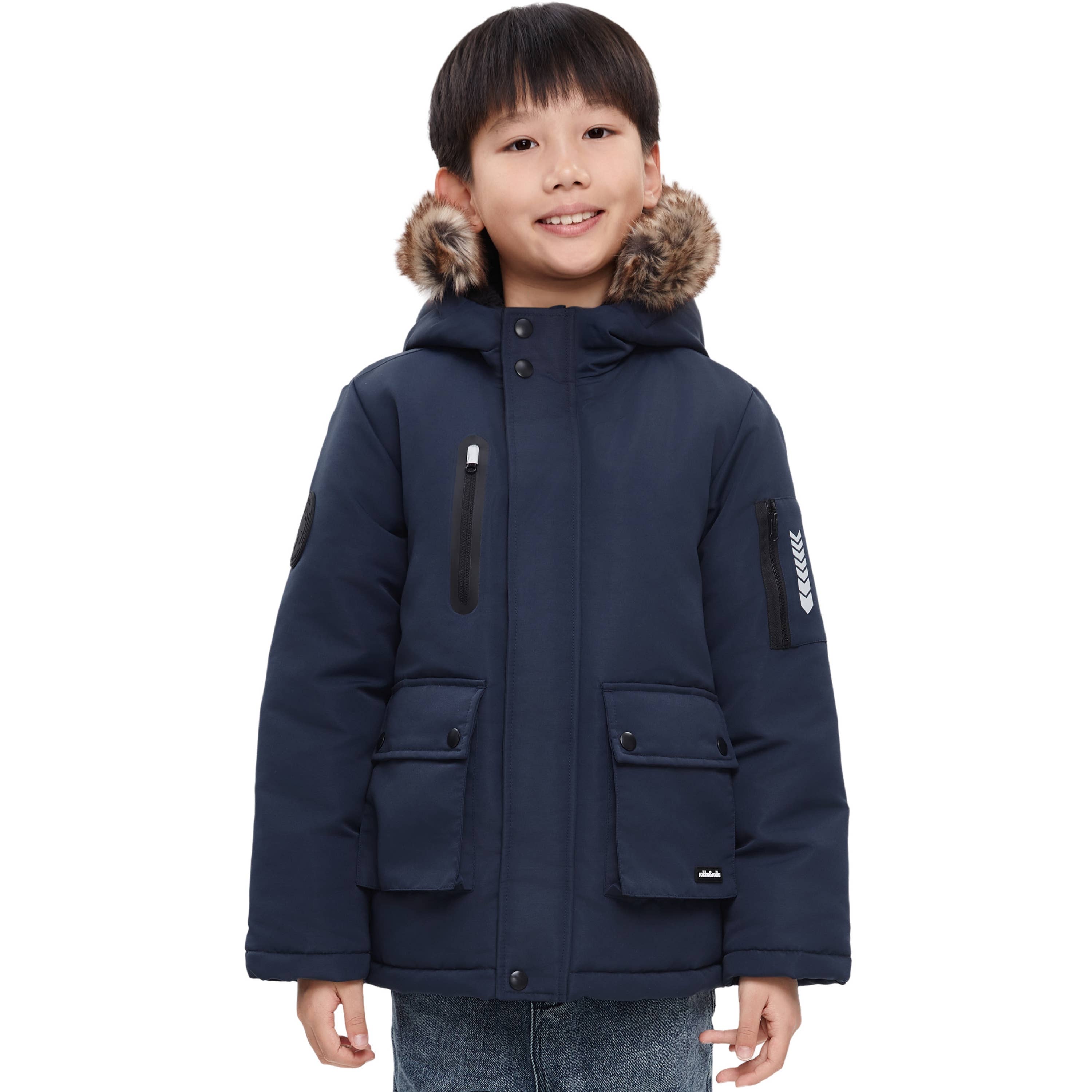 Rokka & Rolla - Wholesale Parka - Kids - Boys' Winter Coat with Faux Fur Hood Parka Jacket
