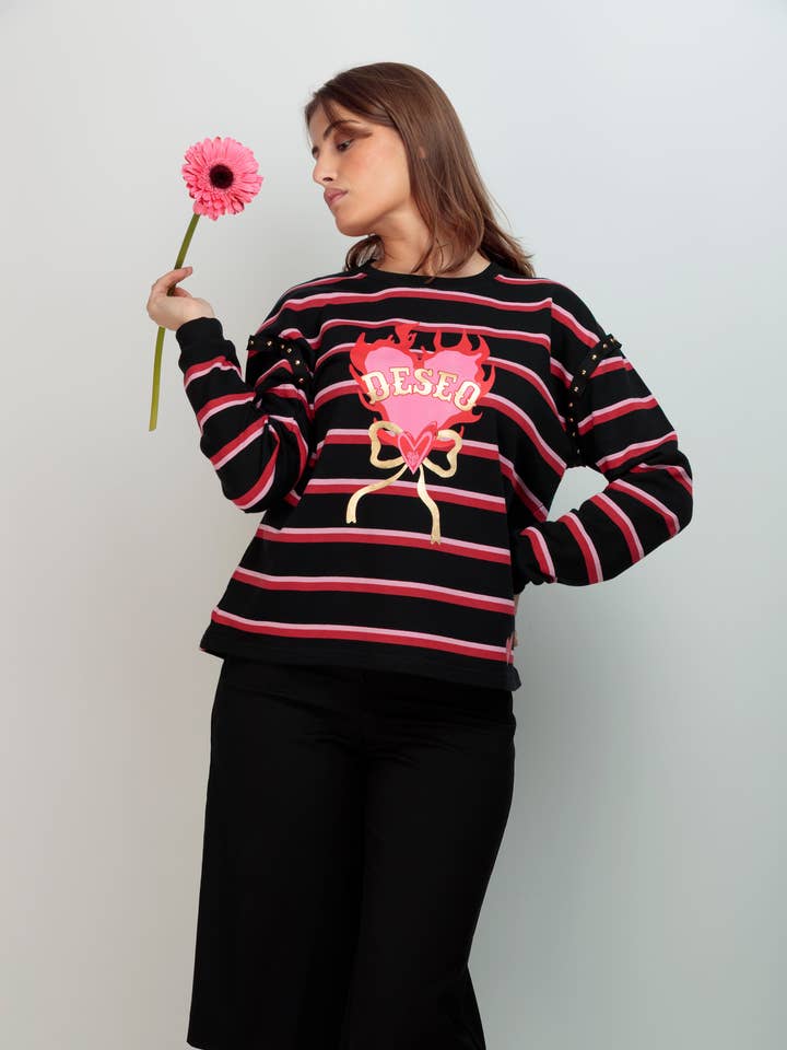 Striped Studded Sweatshirt Desire for wholesale by Chill&Buy