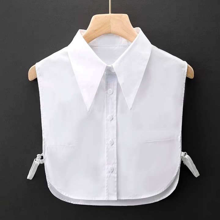 White Solid Color Shirt With Detachable Collar For Women for wholesale by Plush Looks