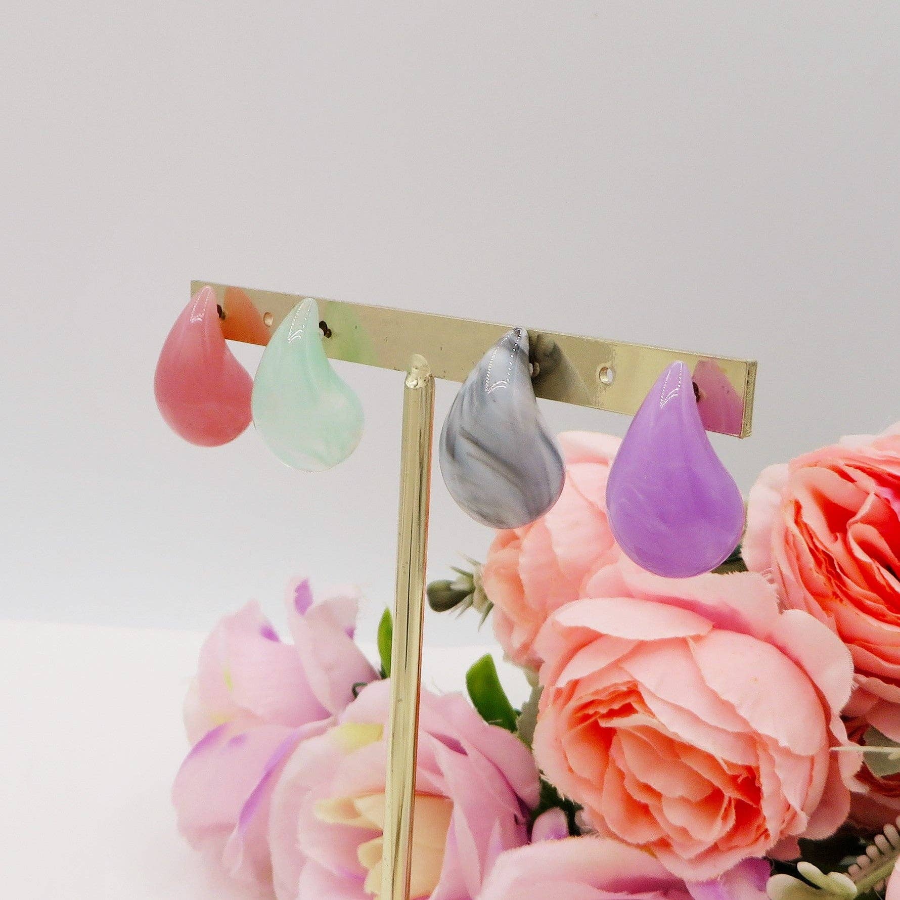 Daemon srls – Brincos de argola por atacado – DROP SUMMER - Brincos gota bombê em aço inoxidável com resina semitransparente, par7