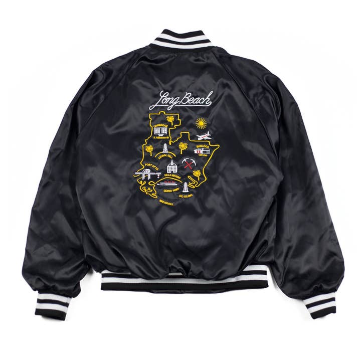 Souvenir Map Satin Jacket for wholesale by Port LBC