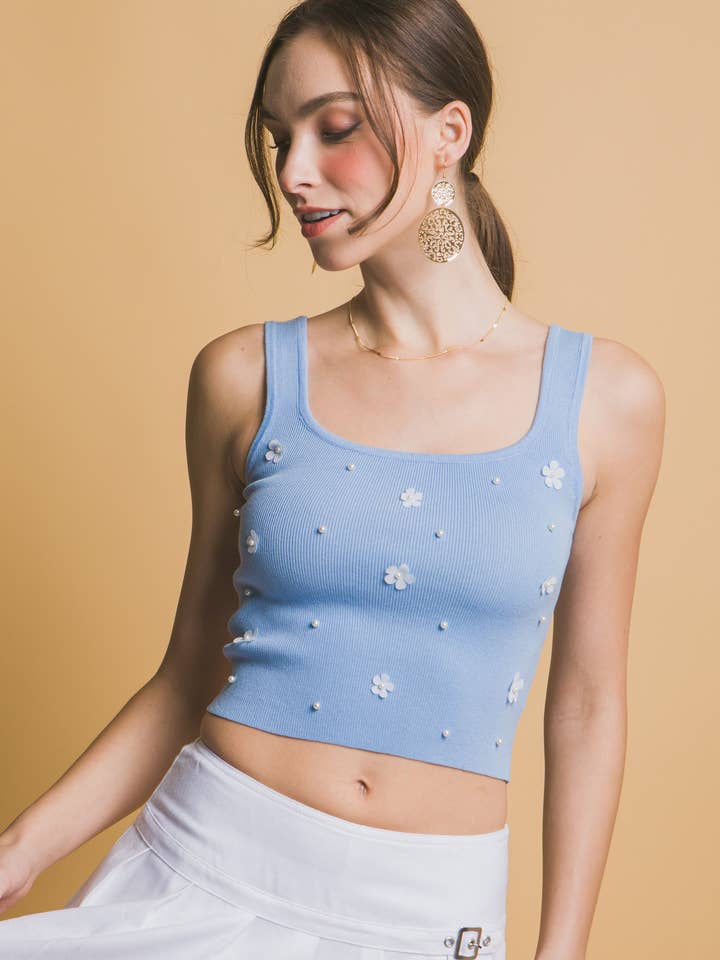 ...SI-27393 Top in Maglia con Strass e Motivo Floreale per la vendita all'ingrosso da parte di 42POPS