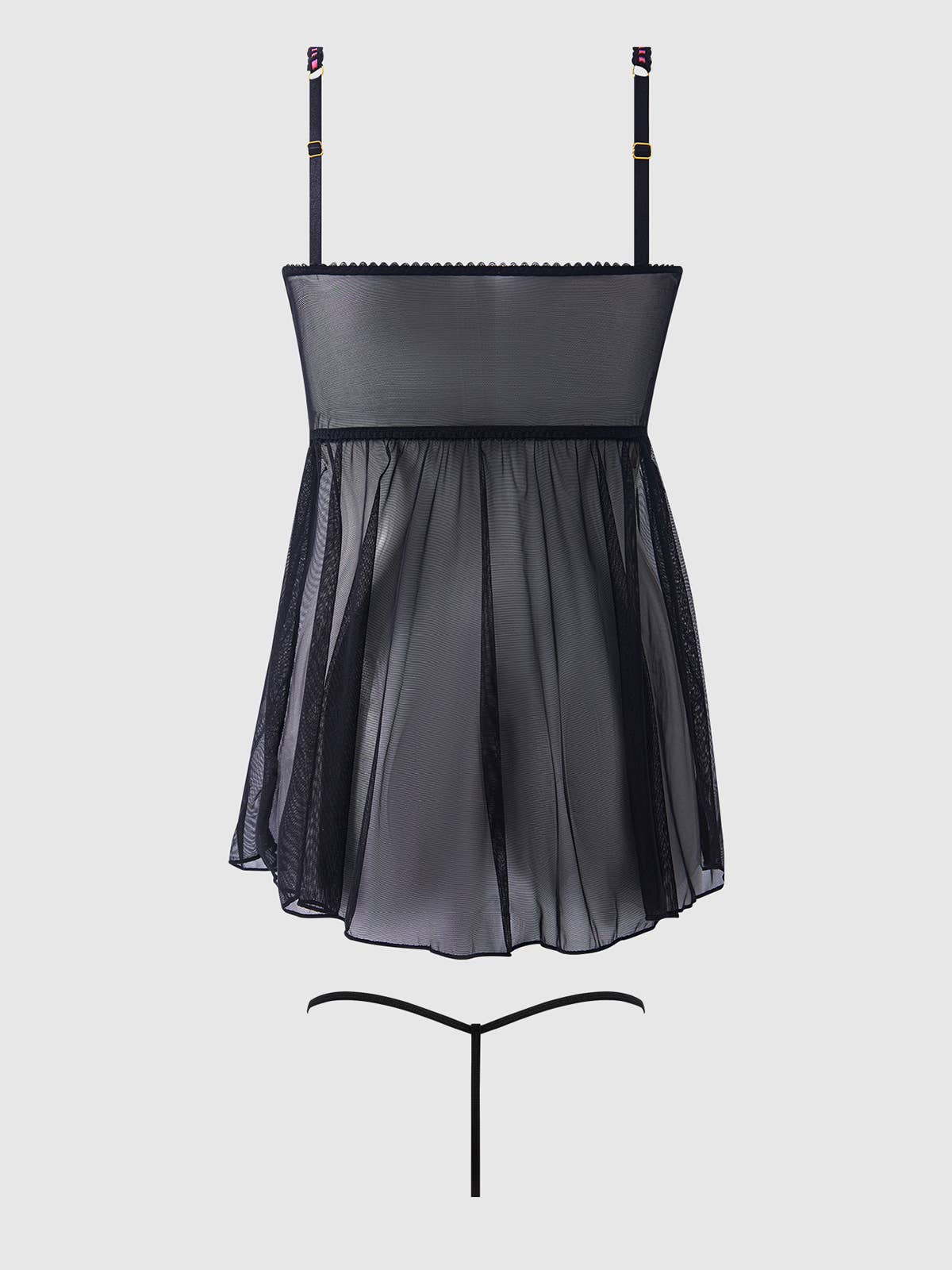 BLACK PINK DRAGON HARPER EMBROIDERED MESH DROP WAIST BABYDOLL & G-STRING SET for wholesale on Faire7