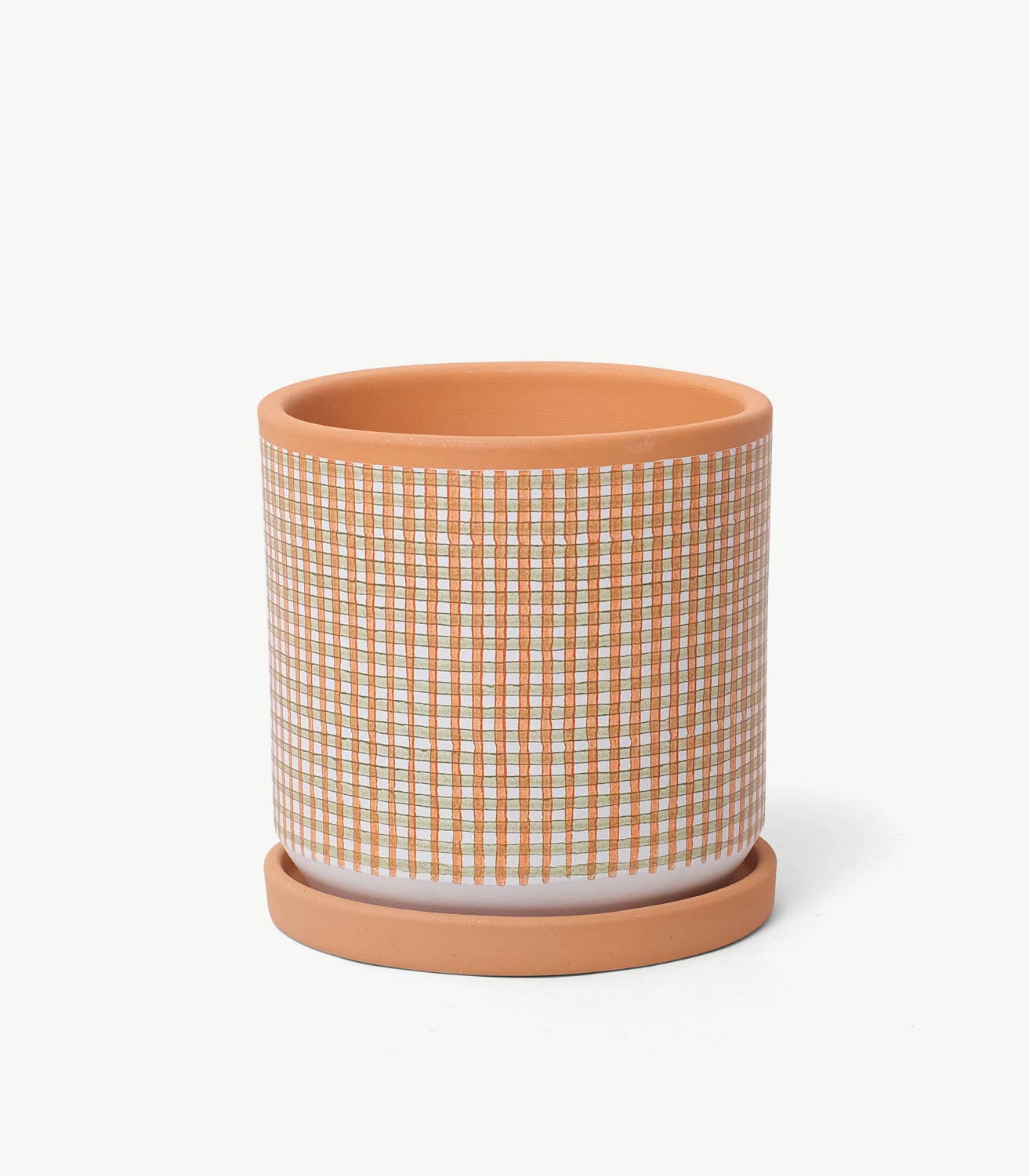 Casa Atlântica - Wholesale Plant Pot - Moss green and pumpkin checkered pot with saucer