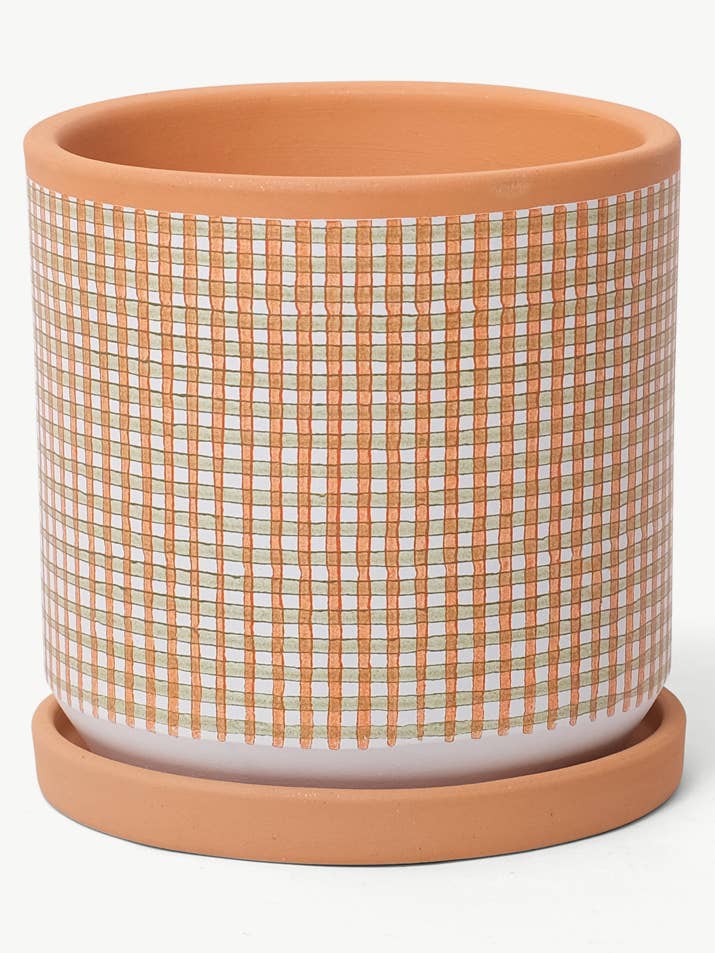 Maceta de cuadros verde musgo y calabaza con plato para venta al por mayor de Casa Atlântica