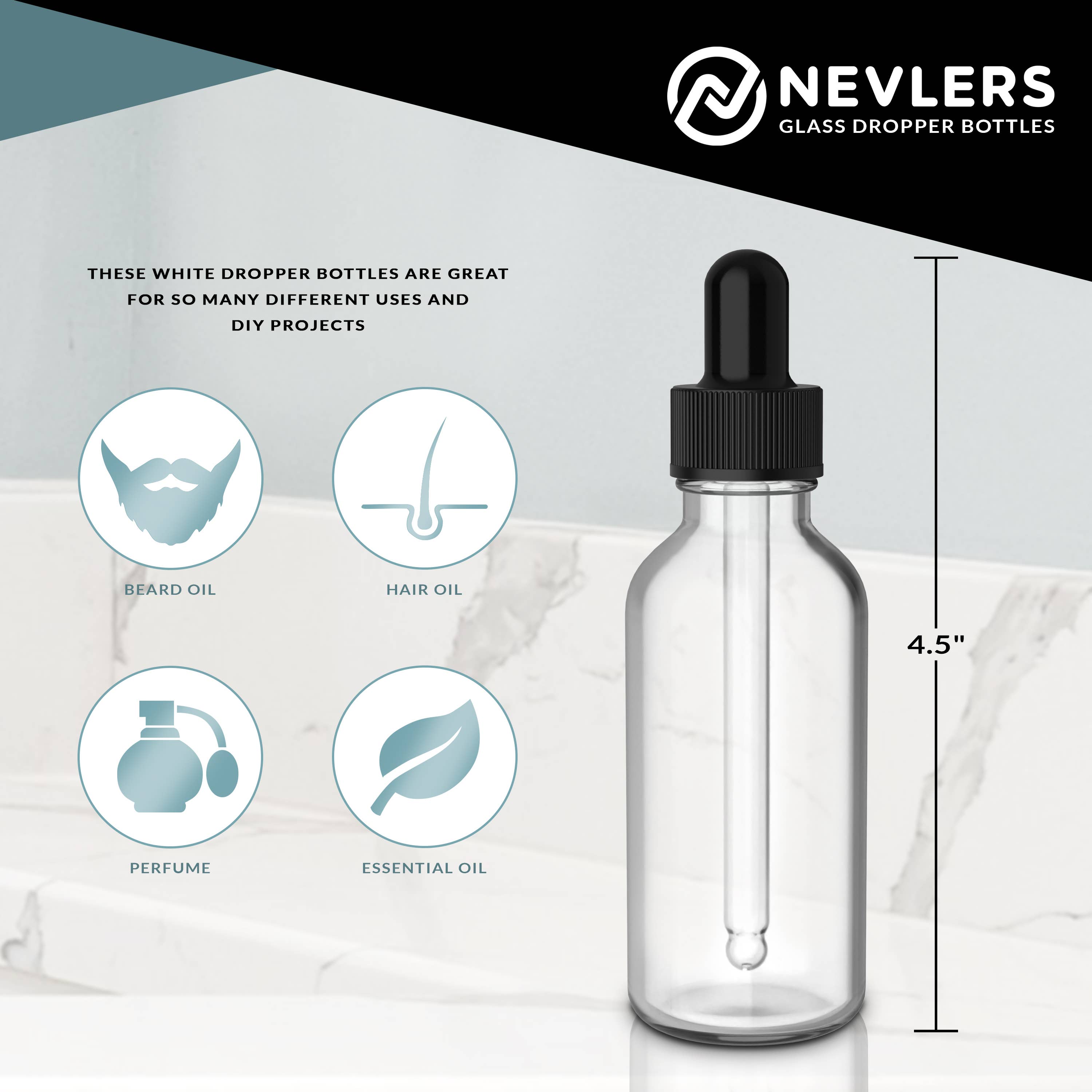 Nevlers - Wholesale Travel Container - Clear Glass Dropper Bottles - 2 oz. (Pack of 24)3