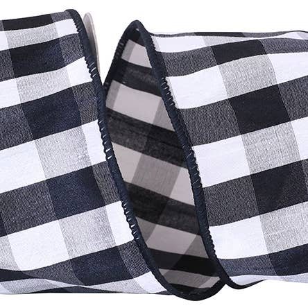 Grand Gingham Check Wired Edge, Black/white, 4 In, 10 Yards for wholesale by RELIANT RIBBON