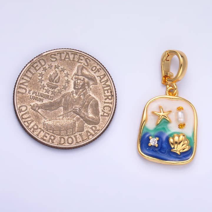 Aim Eternal - Wholesale Individual charm/pendant - 24K Gold Filled Blue Ocean Clam Under The Sea Charm with Snap Bail Pendant | AA-14661