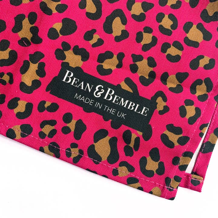 Bean and Bemble - Wholesale Apron - Leopard Print Apron - UK Made - 100% Organic Cotton - Pocket