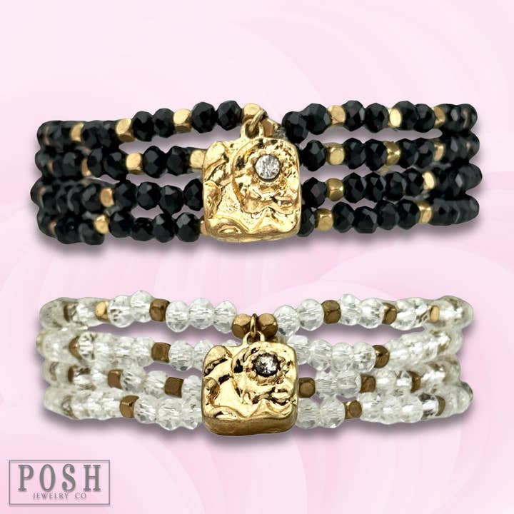 Pink Panache Brands - Wholesale Beaded Bracelet - Crystal bracelet with nugget charm, last call2