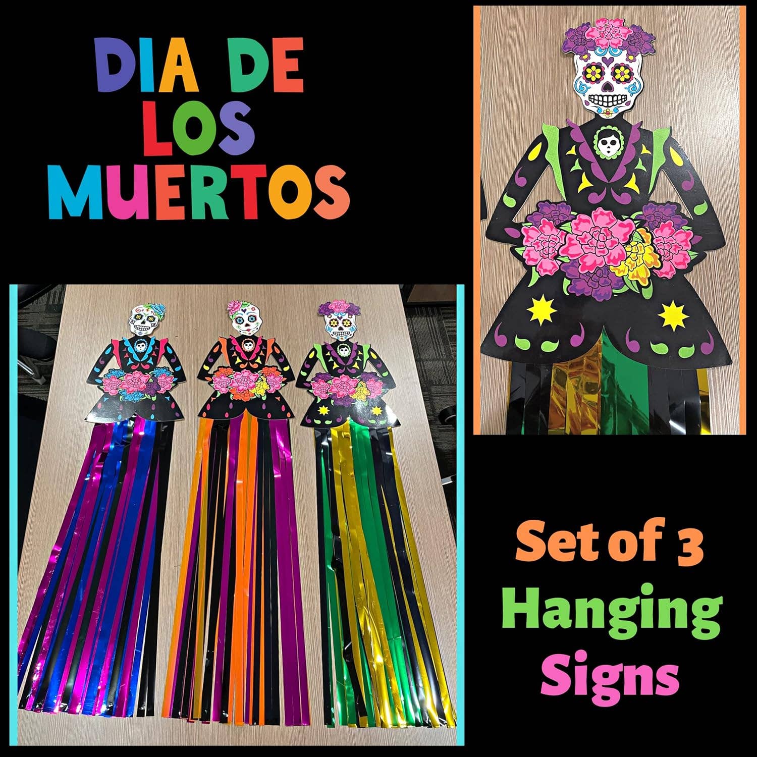 4E's Novelty - Wholesale Party Sign/Banner - 4E’s Novelty 3 Pack Day of the Dead Hanging Decorations 3ft 5