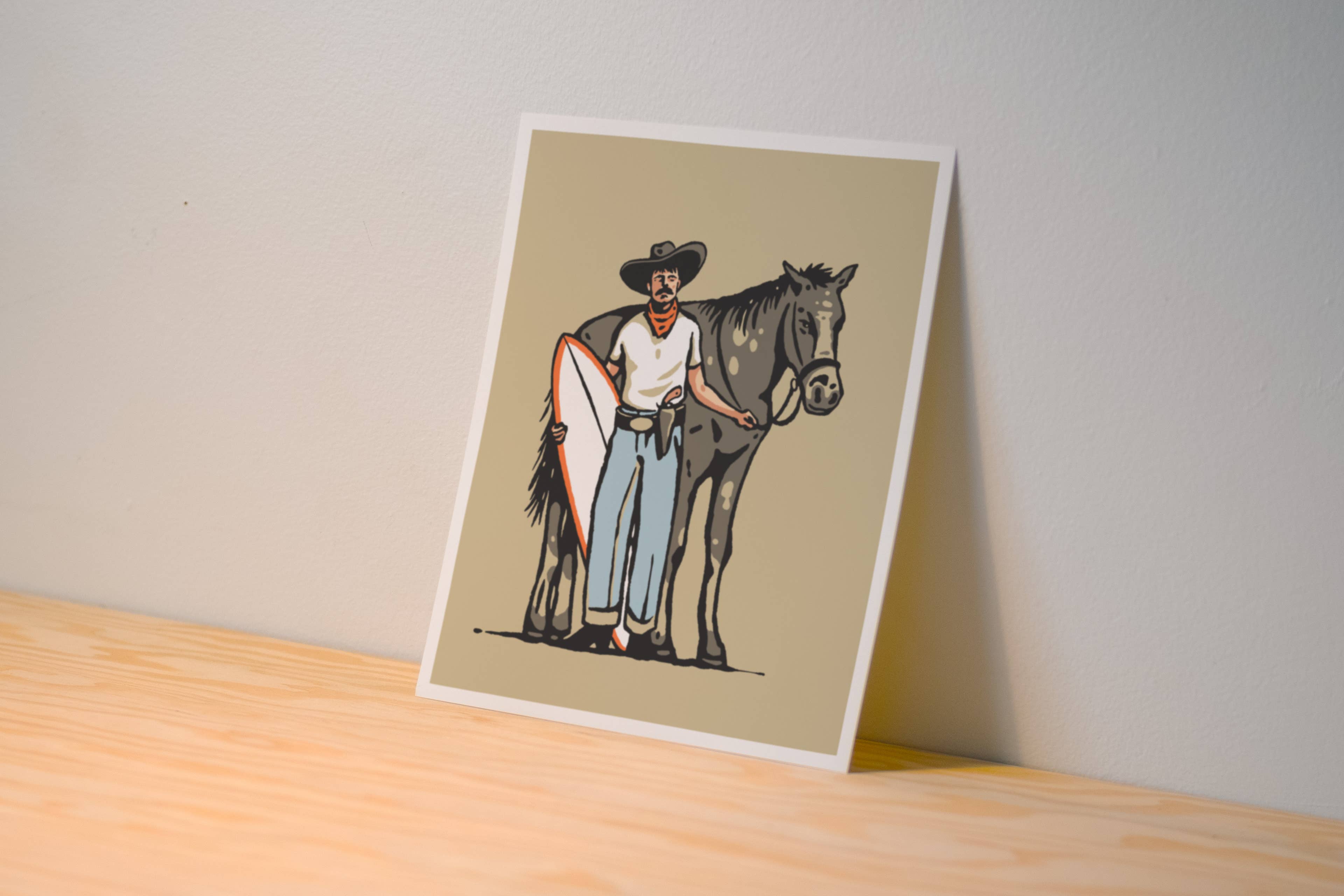 Kamin Tersieff – Engroshandel Kunsttryk – Gammel rød - Surf Cowboy-tryk - Hesteillustrationplakat3