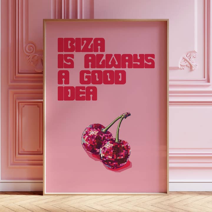 Ibiza Is Always A Good Idea Pink Music Print for wholesale by House of Binky
