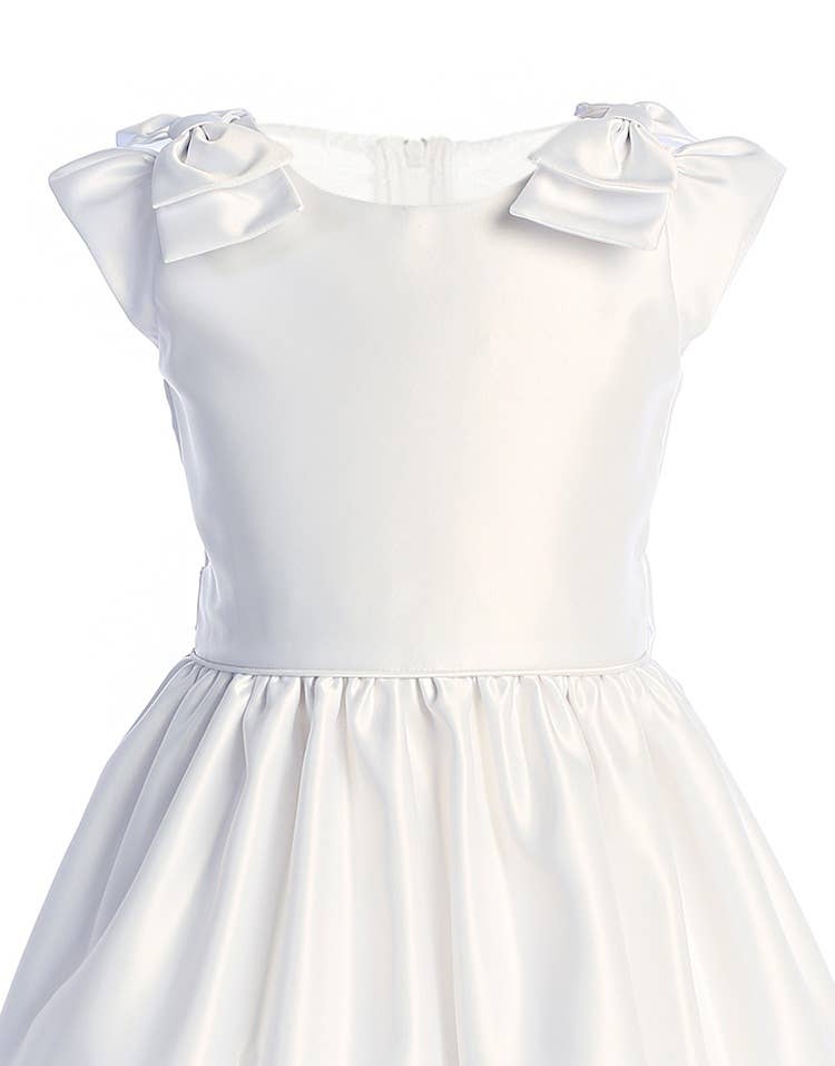 SK989 - white satin dress with double bows at the shoulders for wholesale on Faire2