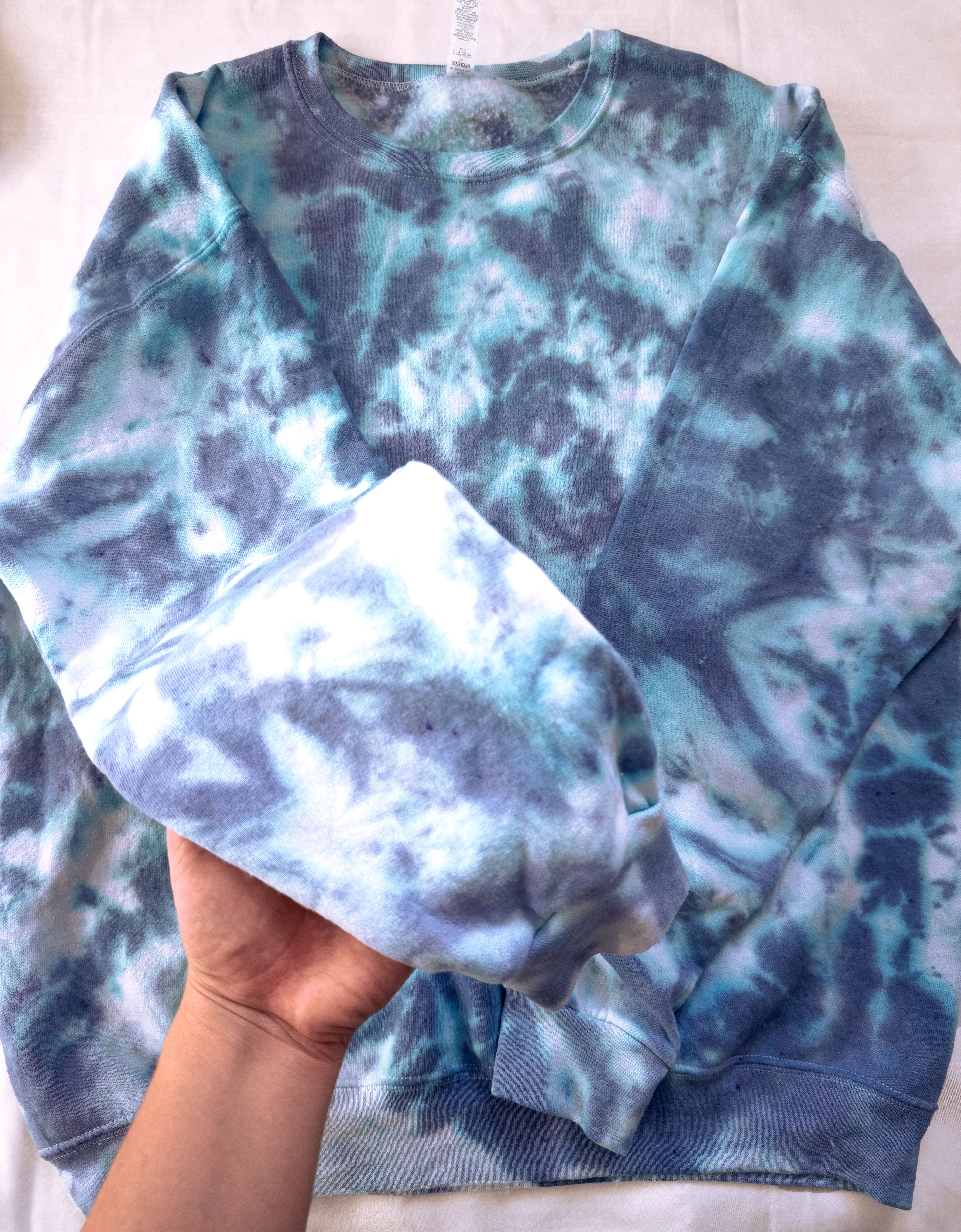 Salty Ocean Crew - Wholesale Sweatshirt - Unisex - Dark Grey & Blue Tie Dye Crewneck Sweatshirt