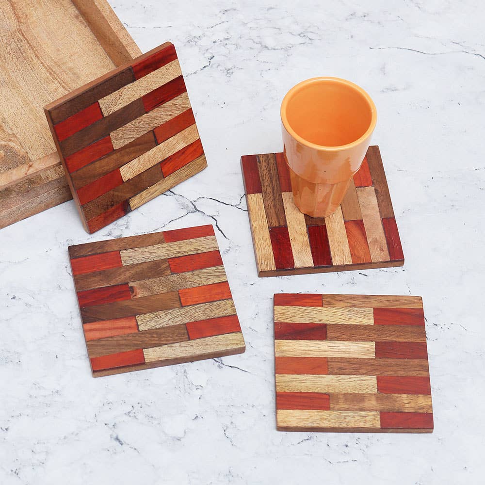 Daana Paani LLC - Vente Sous-verre - Porte-gobelet en bois brun rouge pour sous-verres de table, 48 pièces0