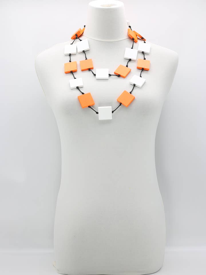 RECYCLE WOOD BIG SQUARE NECKLACE - DUO for wholesale by Jianhui London