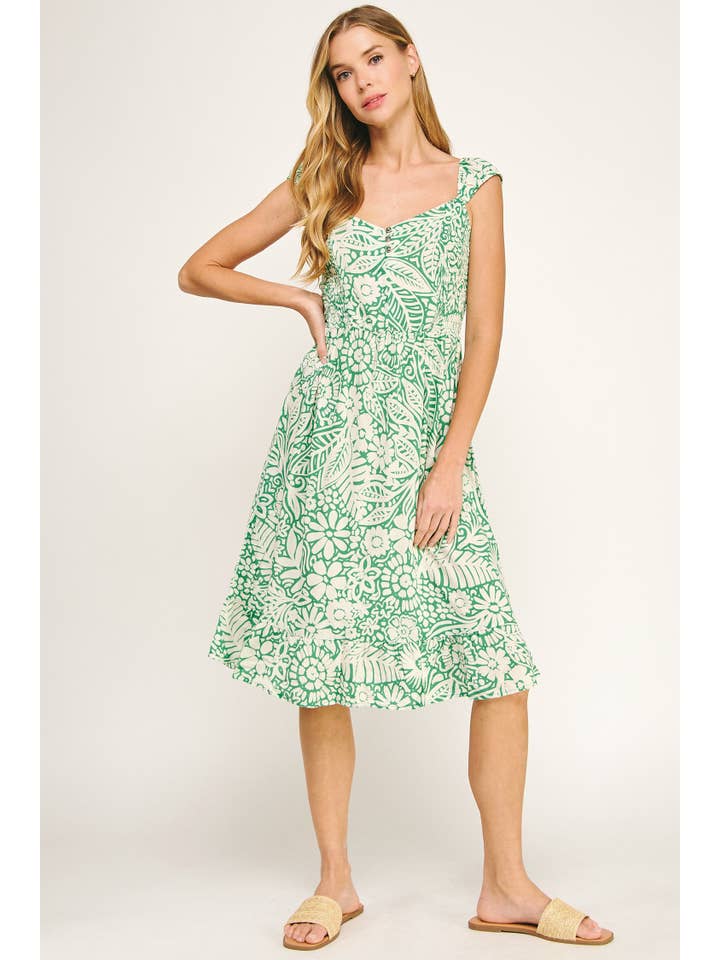 GR/CM ROBE MIDI IMPRIMÉE AIRY CHARM AVEC MANCHES ÉLASTIQUES en vente sur Faire