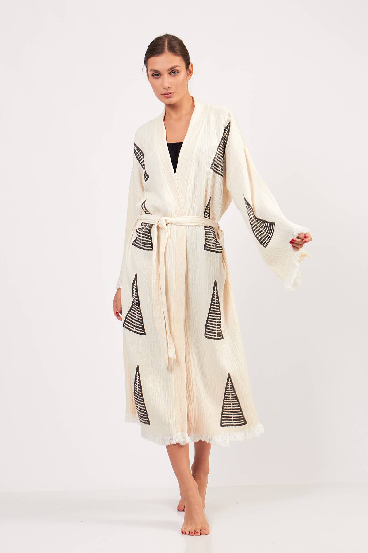 Yaz Concepts - Venta al por mayor Kimono - Mujer - Kimono turco de muselina de algodón con estampado de pirámides orgánicas, blanco3