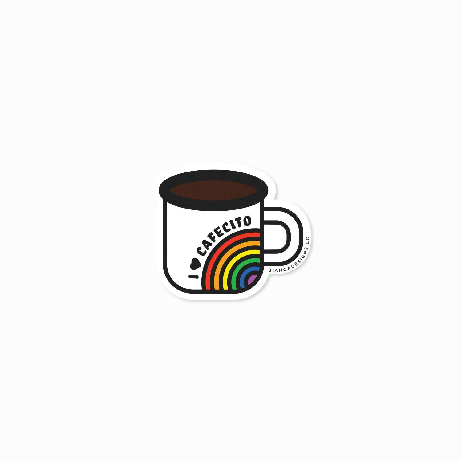 Bianca's Design Shop - Wholesale Sticker - Cafecito Rainbow Mug Sticker1