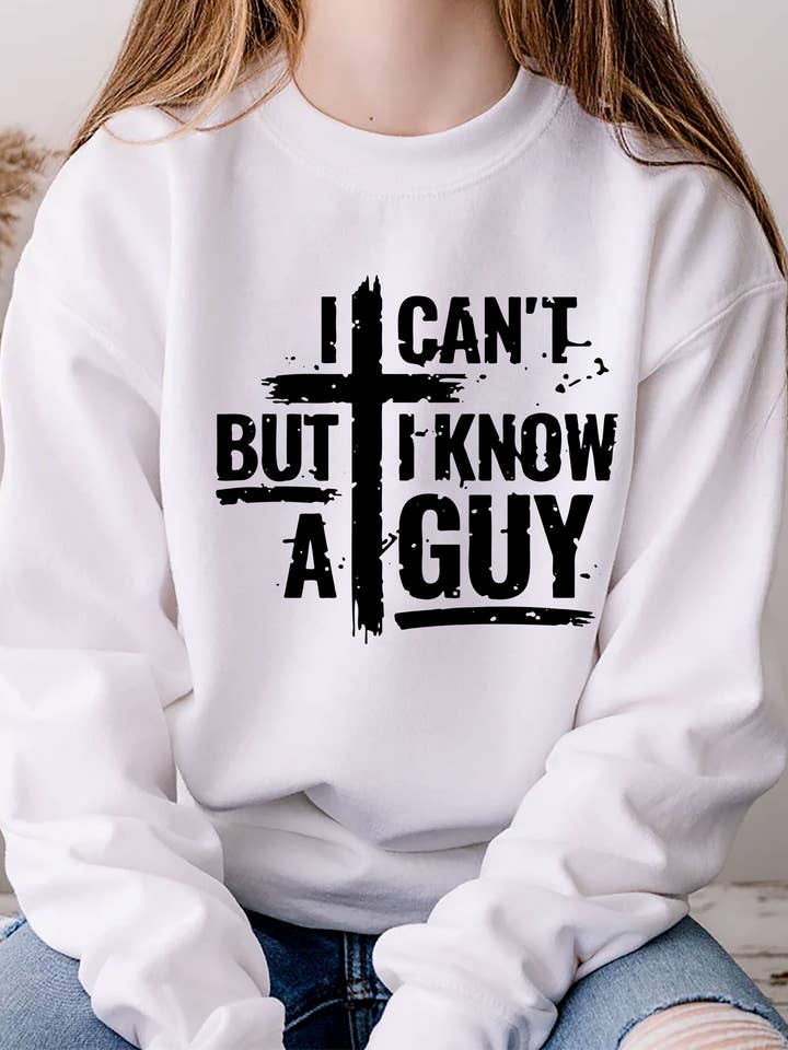 Top Avenue - Wholesale Graphic Sweatshirt - Women's - I Cant But I Know A Guy Distressed Cross, Unisex Crewneck Sweatshirt10