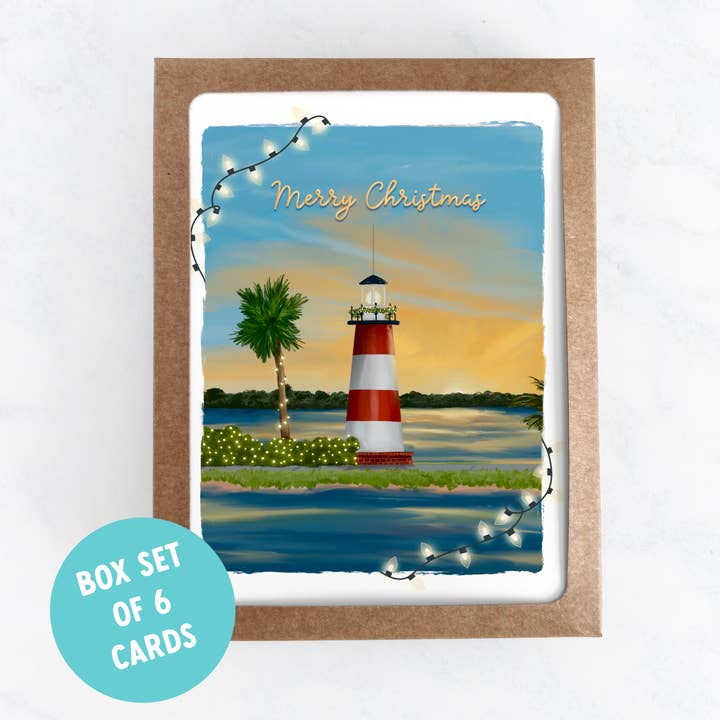 Mount Dora Lighthouse Christmas Card Set - Box Set of 6 for wholesale by 25 Sweetpeas